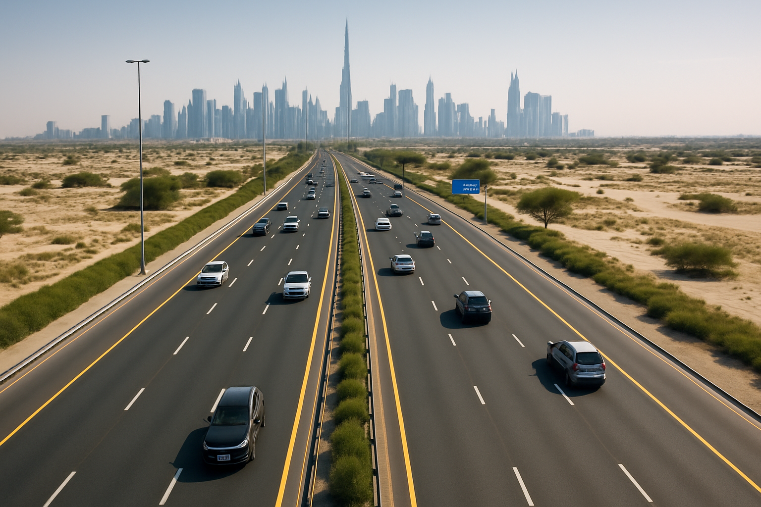 Aerial view of a well-maintained paid road in Dubai
